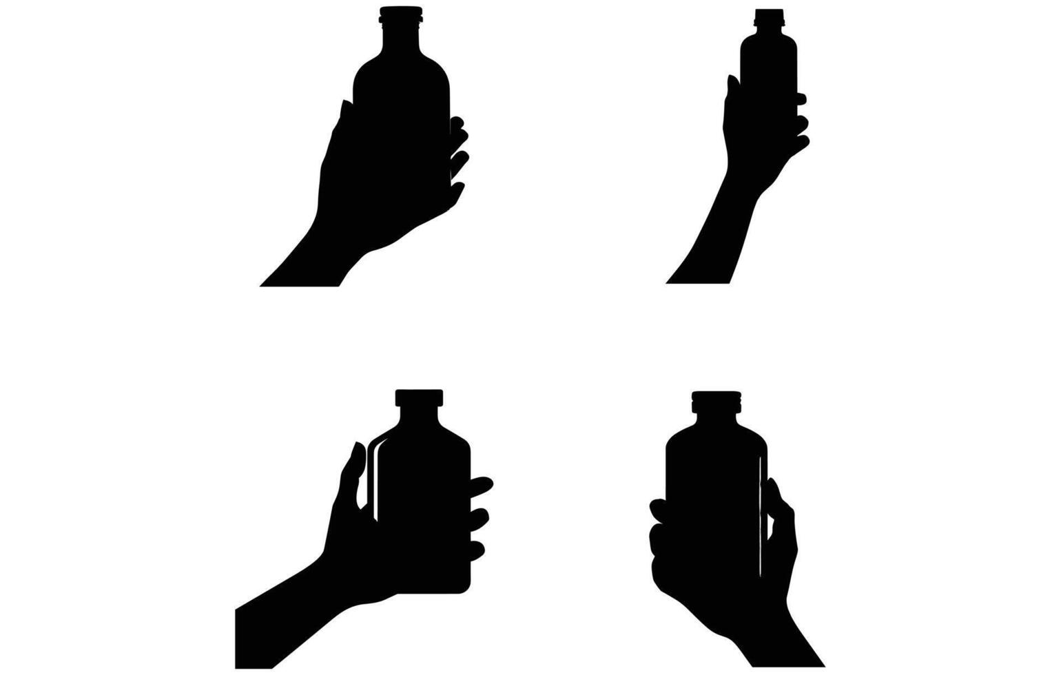 geneeskunde fles in hand- silhouet, hand- Holding fles van geneeskunde silhouet vector