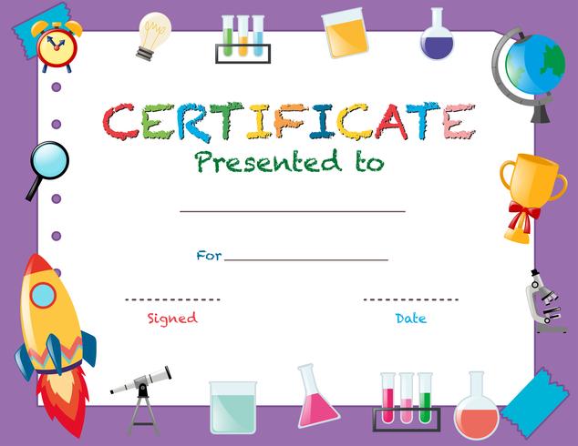 Certificaatsjabloon met schoolobjecten vector