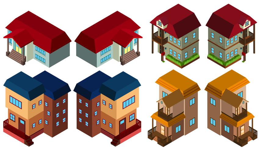 3D-ontwerp voor verschillende stijlen van huizen vector