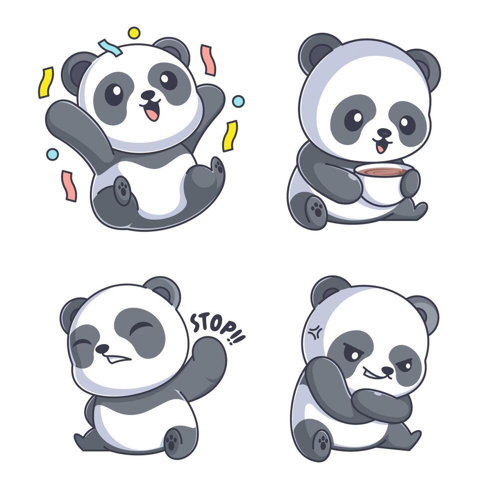 schattig panda gelukkig tekenfilm stijl reeks vector