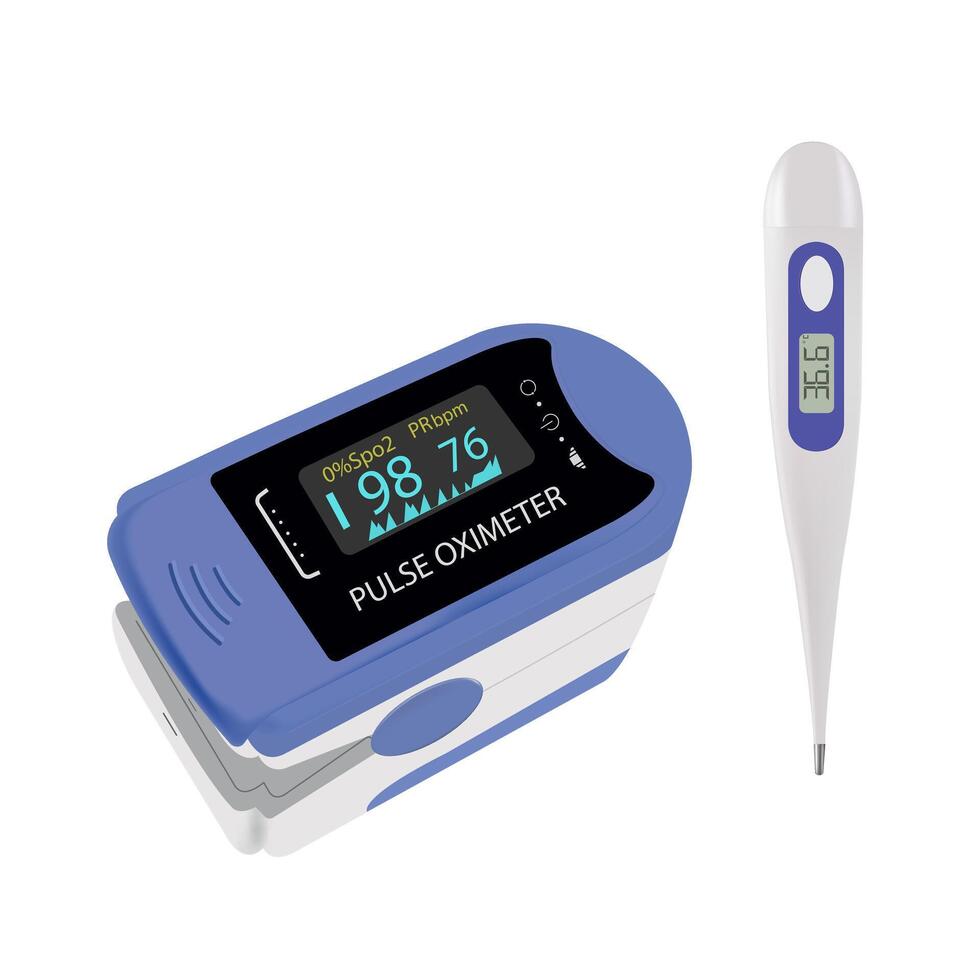 vingertop oximeter en digitaal medisch thermometer vector