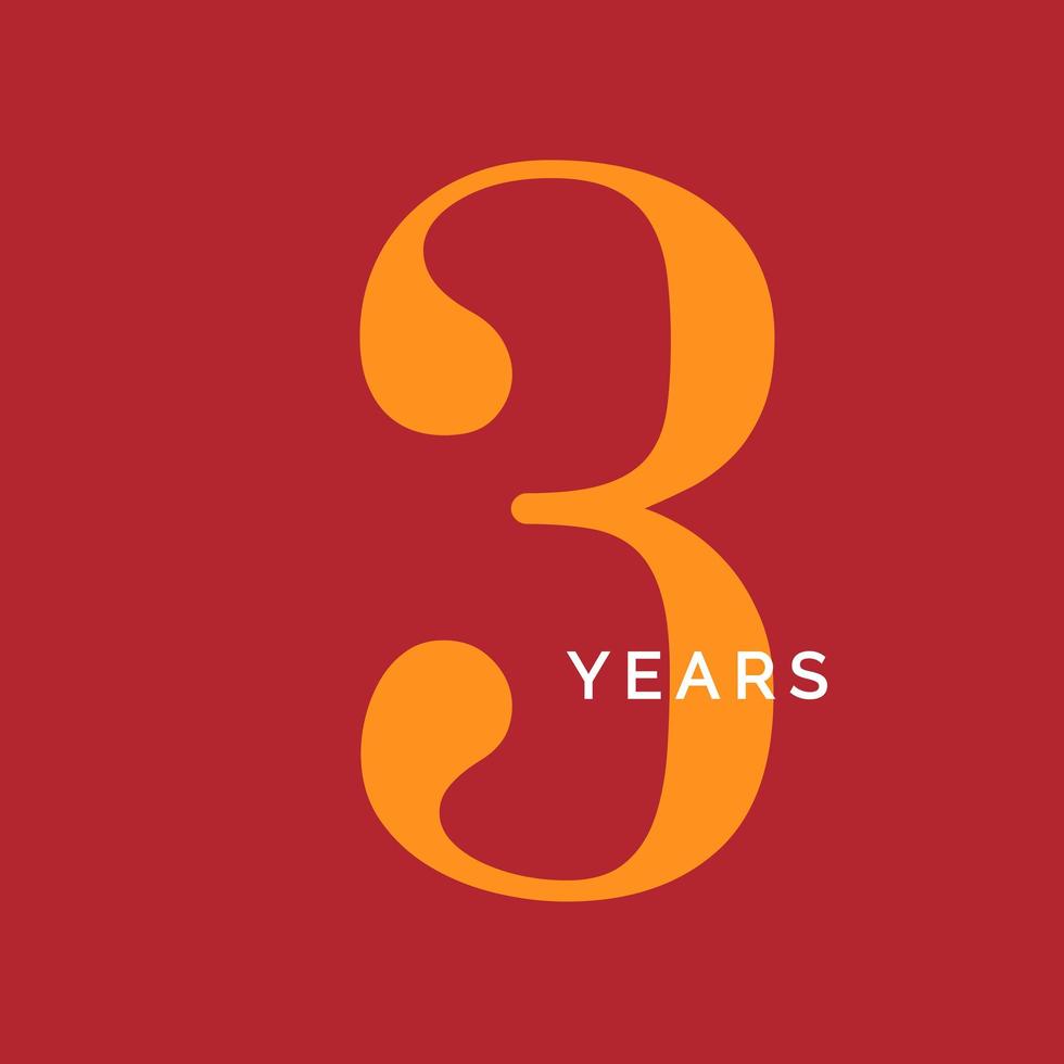 drie jaar symbool. derde verjaardag embleem. verjaardag teken, nummer 3 logo concept, vintage poster sjabloon, vectorillustratie vector