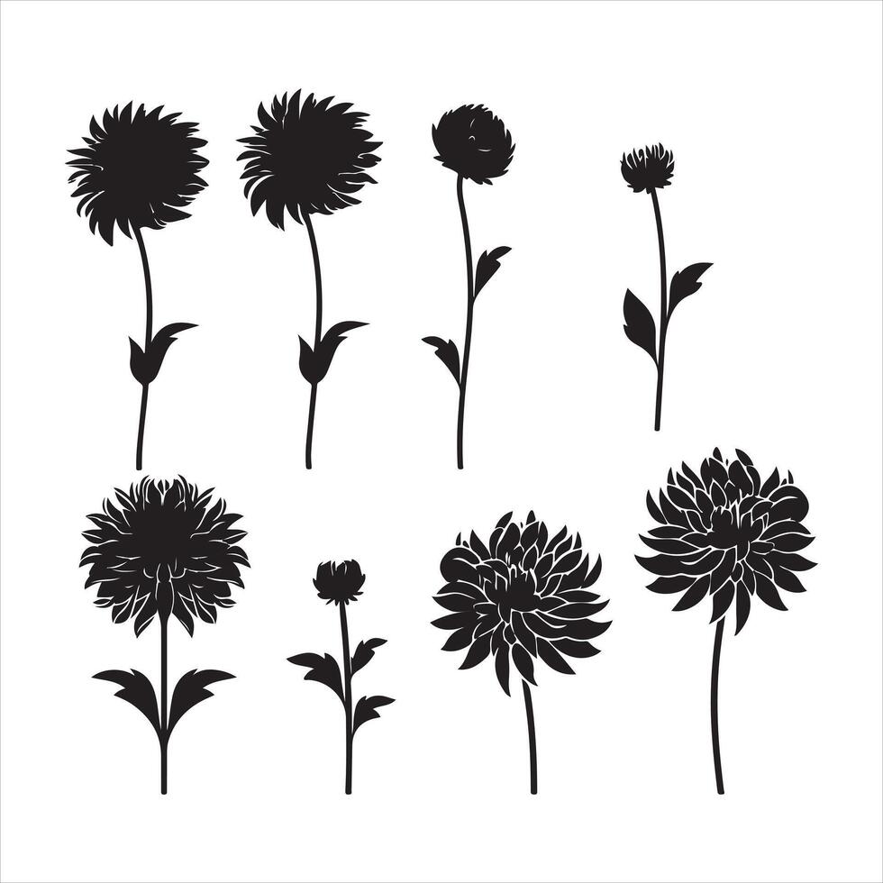 een zwart silhouet dahlia bloem reeks vector