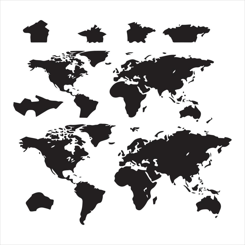 een zwart silhouet wereld kaart vector