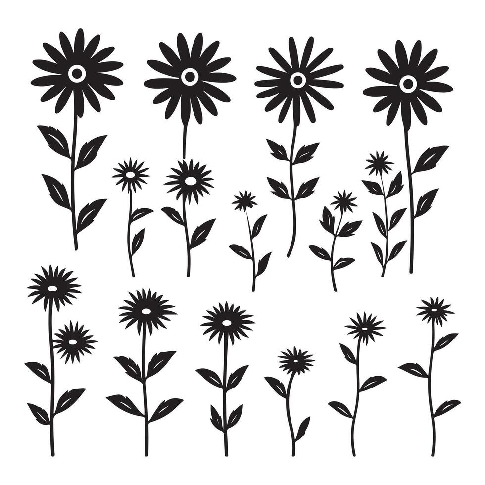 een zwart silhouet madeliefje bloem reeks vector