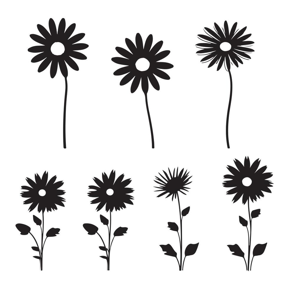 een zwart silhouet madeliefje bloem reeks vector