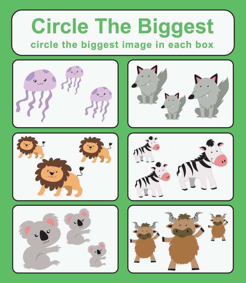 cirkel de groter werkblad. aan het leren over vergelijking. afdrukbare werkzaamheid bladzijde voor kinderen. vector