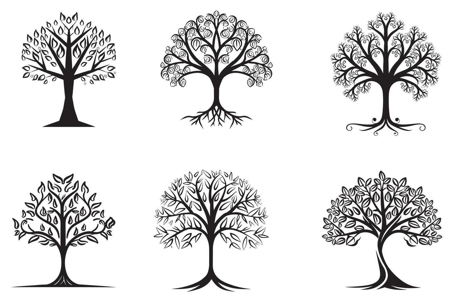 decoratief bomen reeks schets vector illustratie Aan wit achtergrond