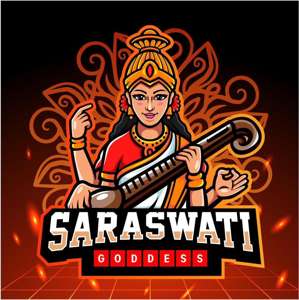 saraswati mascotte. esport logo ontwerp vector