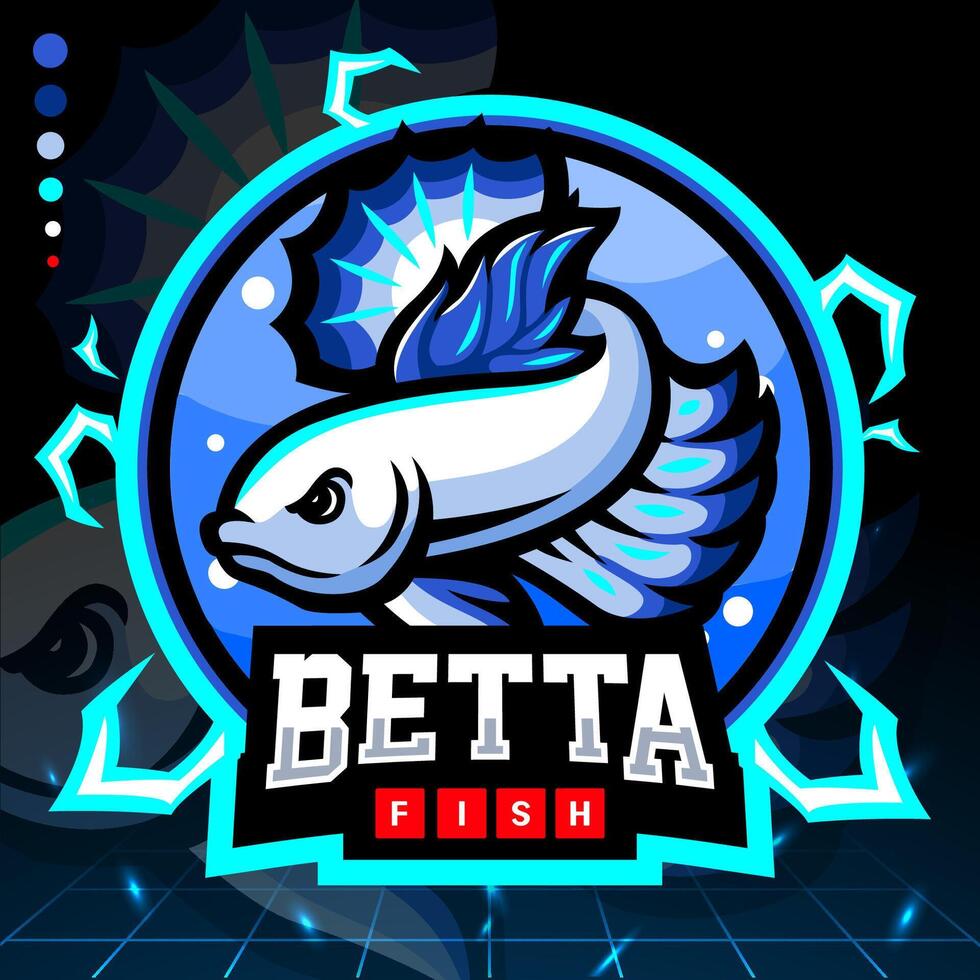 blauw rand betta vis mascotte. esport logo ontwerp vector