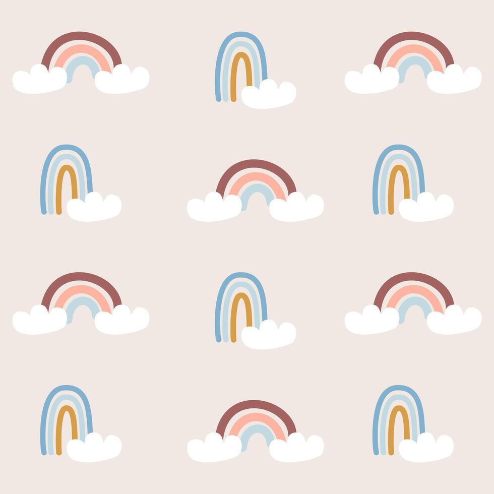 naadloos patroon Boheems stijl met regenboog met wolk, kinderachtig kinderkamer patroon geschikt voor kinderen Product ontwerp vector