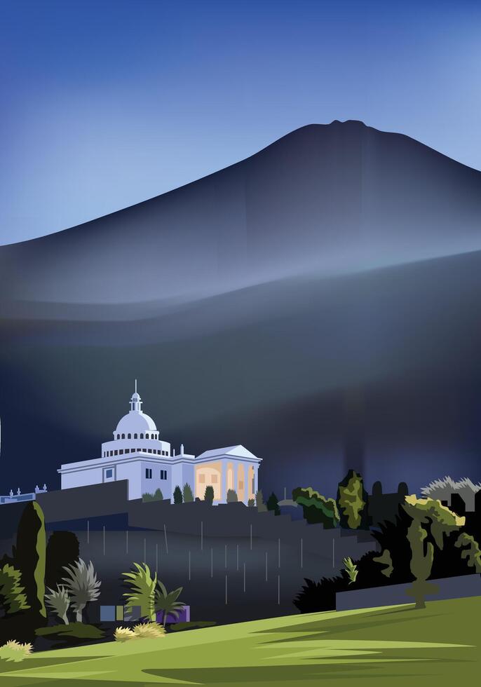moskee Aan de heuvel berg landschap vector voor achtergrond ontwerp.