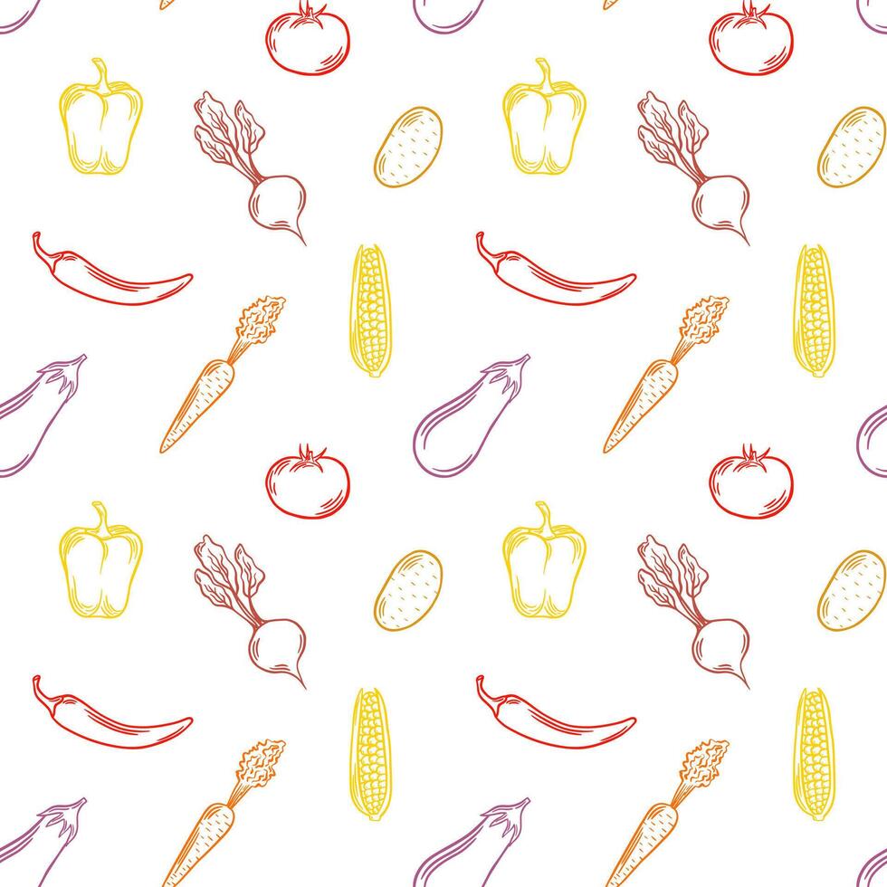 rood geel oranje groenten schets vector naadloos patroon. gezond voedsel, groenten achtergrond, achtergrond, behang, verpakking ontwerp