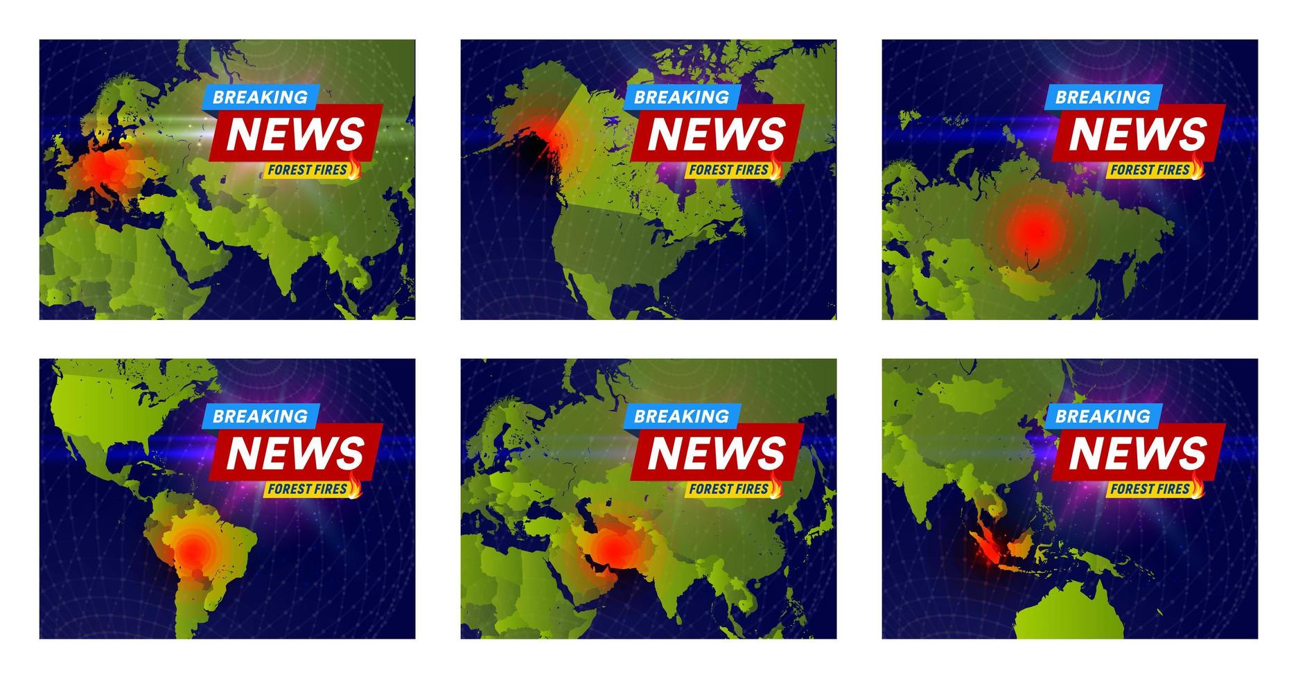 bosbranden krantenkop concept. vuurt plaatsen op wereldkaart, bannerontwerpsjabloon voor nieuws, sociale media of web. vectorillustratie. vector