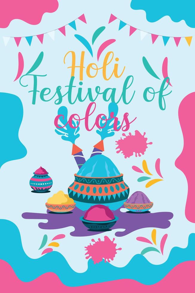gelukkig holi kleurrijk banier sjabloon Indisch hindoeïsme festival viering, sociaal media poster ontwerp en horizontaal banier sjabloon voor holi festival viering vector