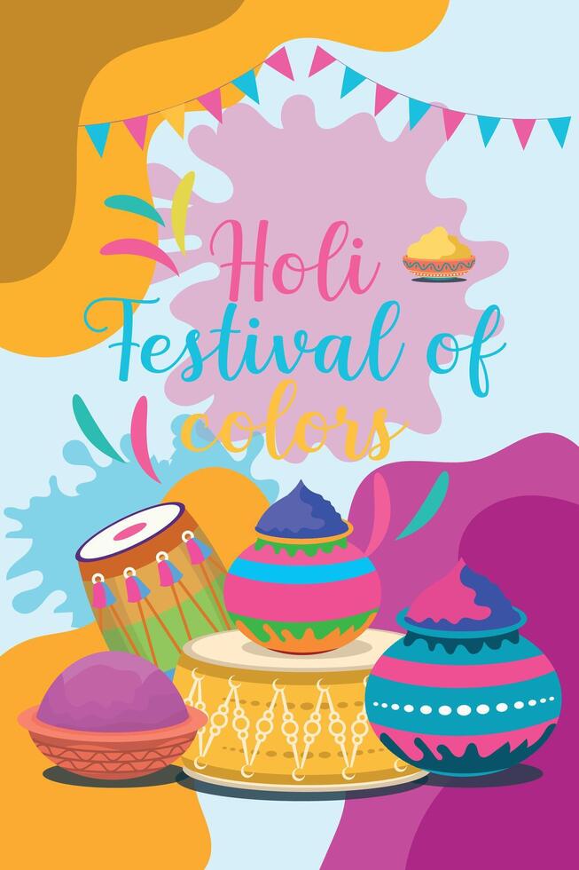 gelukkig holi kleurrijk banier sjabloon Indisch hindoeïsme festival viering, sociaal media poster ontwerp en horizontaal banier sjabloon voor holi festival viering vector