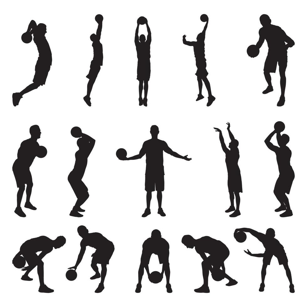 silhouetten van basketbalspelers vector