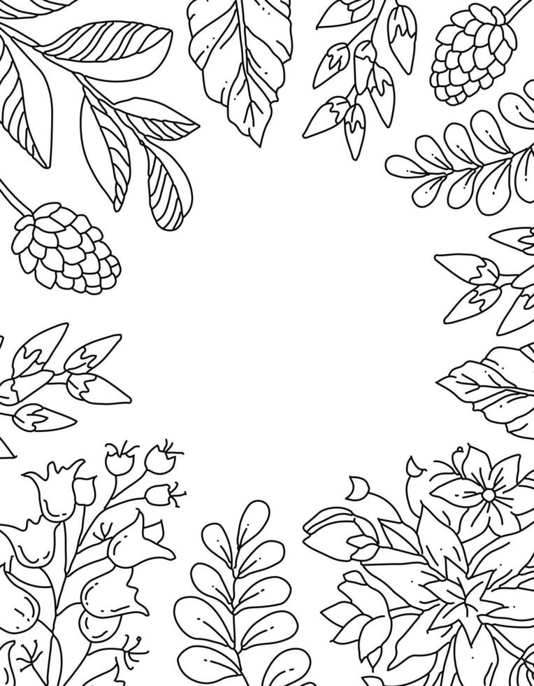 overladen bloemen kader, grens met ruimte voor tekst. hand- getrokken kleur bladzijde voor kinderen en volwassenen. mooi tekening met patronen en klein details. kleur boek afbeeldingen. vector, brief formaat 8.5 X 11 vector