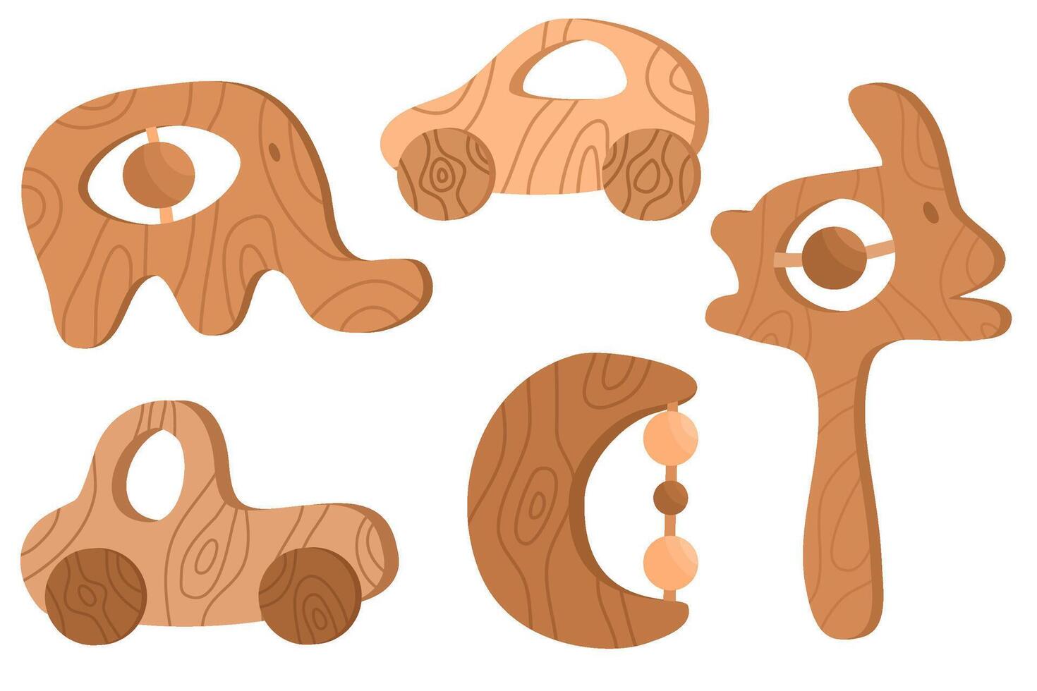 houten speelgoed set. baby houten rammelt. baby ratelt in Scandinavisch stijl concept. vector