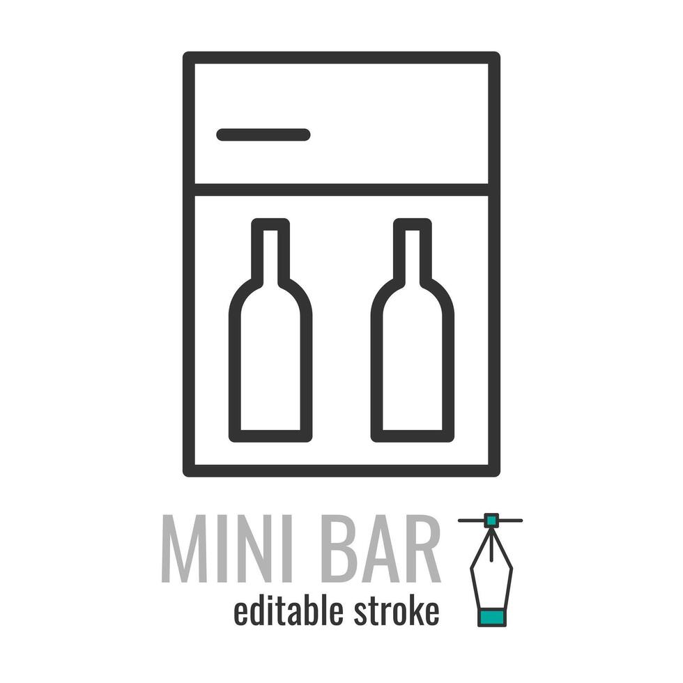 mini bar lijn icoon. hotel mini koelkast symbool. minibar pictogram. mini koelkast teken.vector grafiek illustratie eps 10. bewerkbare beroerte vector