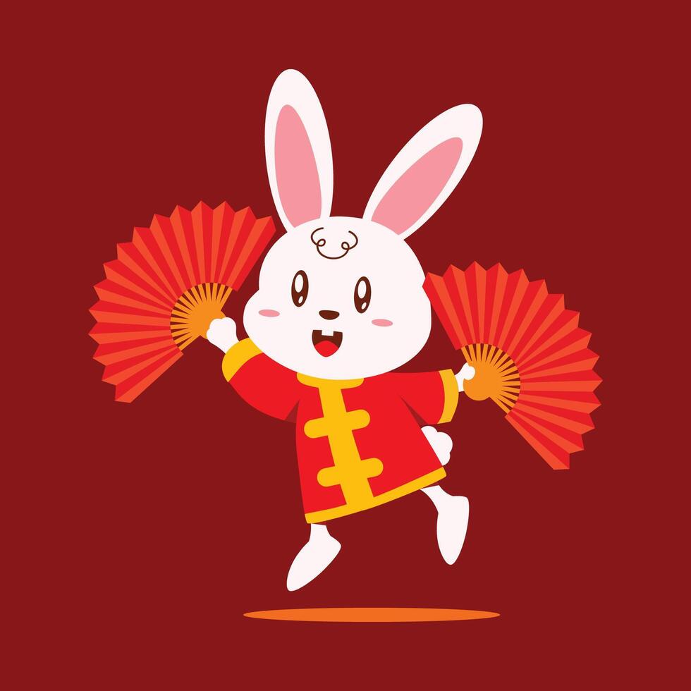 schattig tekenfilm konijn vieren Chinese nieuw jaar vector