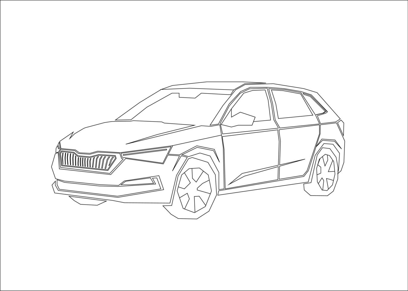 autocontour, moderne sedan in lineaire stijl, overzichtsmalplaatje voor het kleuren van boek, vectorillustratie vector