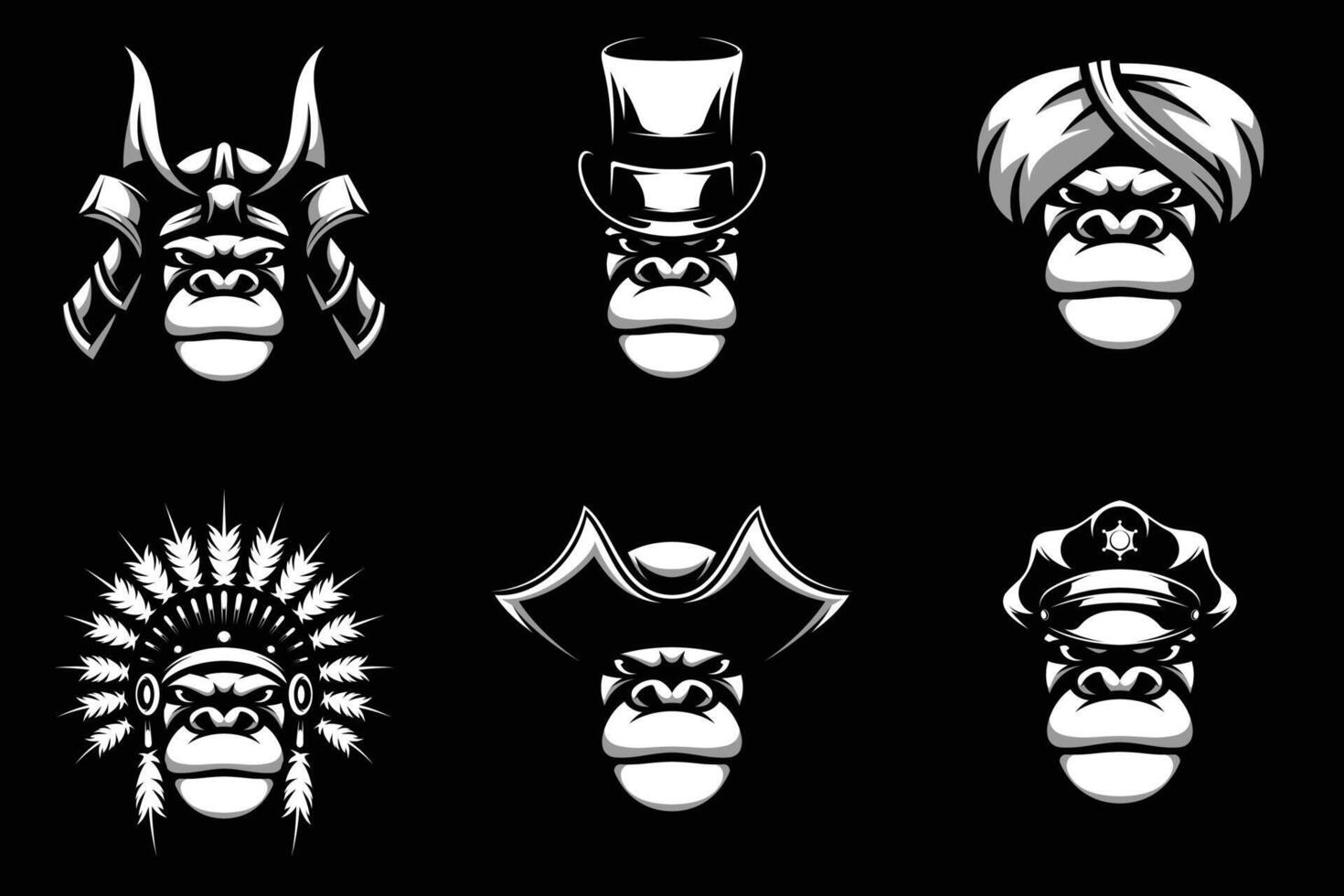 aap hoofden bundel zwart en wit vector
