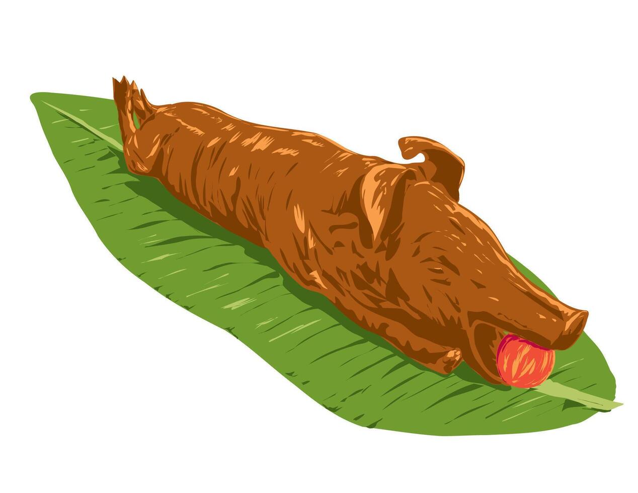 lechon geroosterd varken met appel Aan banaan blad kunst deco wpa poster kunst vector