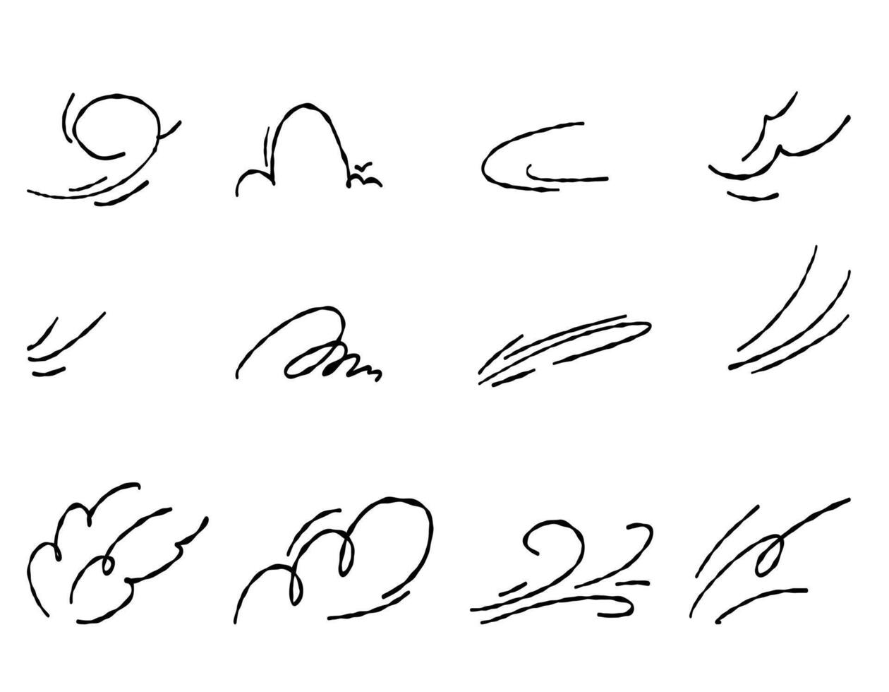 tekening wind in beweging lijn imitatie pen. adem van de tyfoon. vector vlak geïsoleerd illustratie