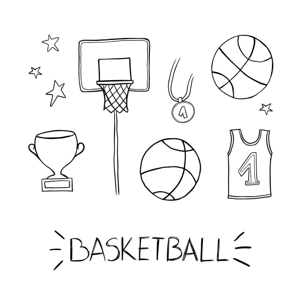 vector basketbal pictogrammen. inbegrepen de pictogrammen net zo basketbal hoepel, ballen, winnaar's beker, medaille, en meer.