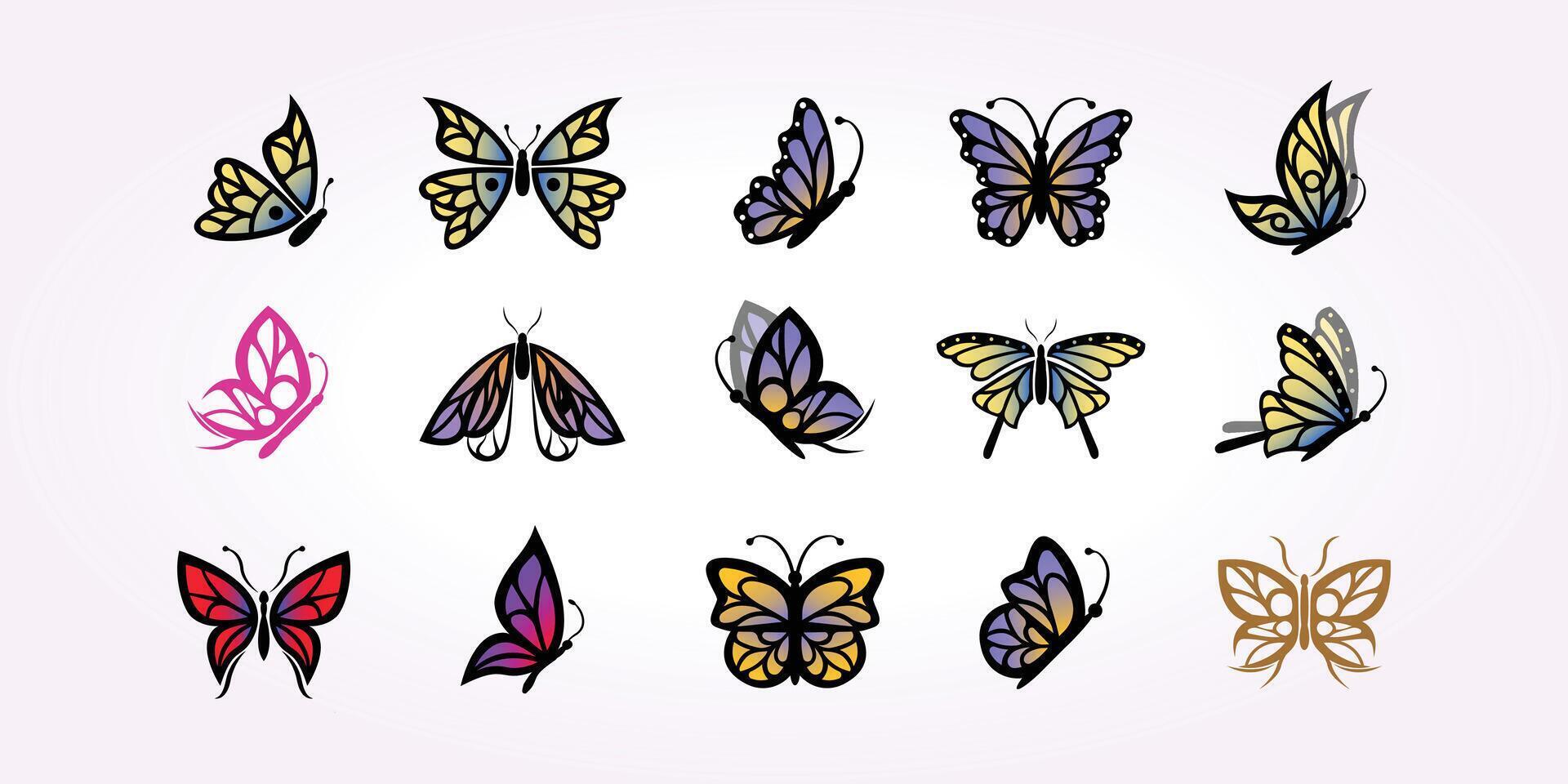 reeks bundel icoon van vlinder icoon logo vector wijnoogst sjabloon. illustratie ontwerp van insect metamorfose