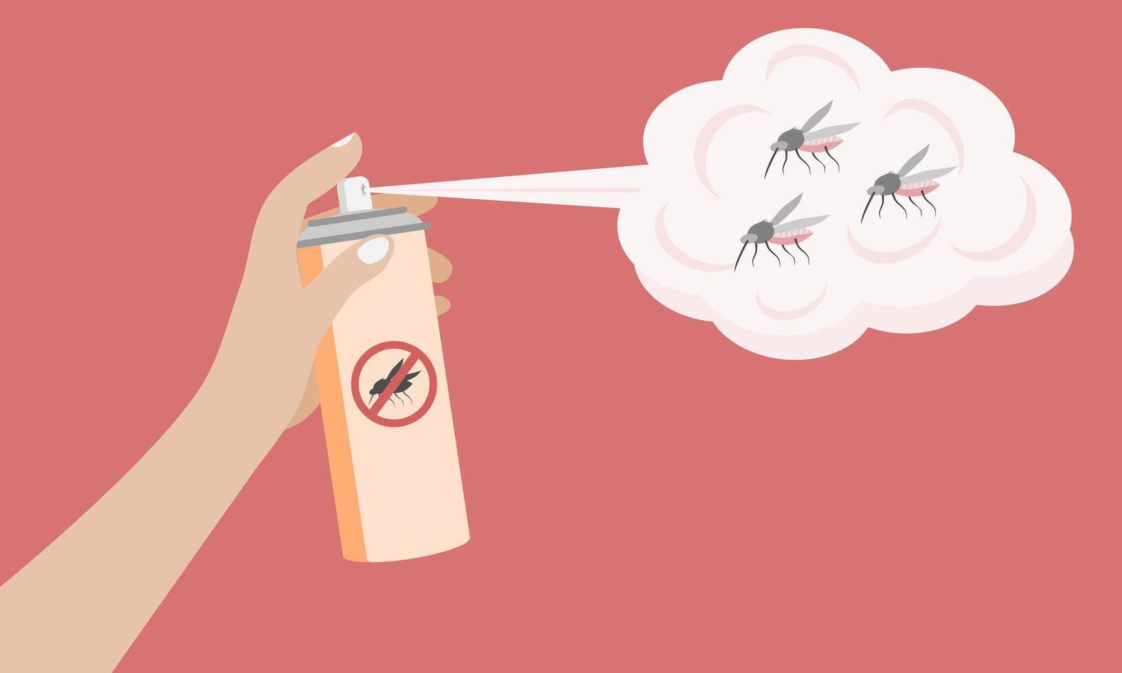 hand- Holding mug afstotend spuiten. dengue koorts of malaria het uitbreken concept. vector illustratie.