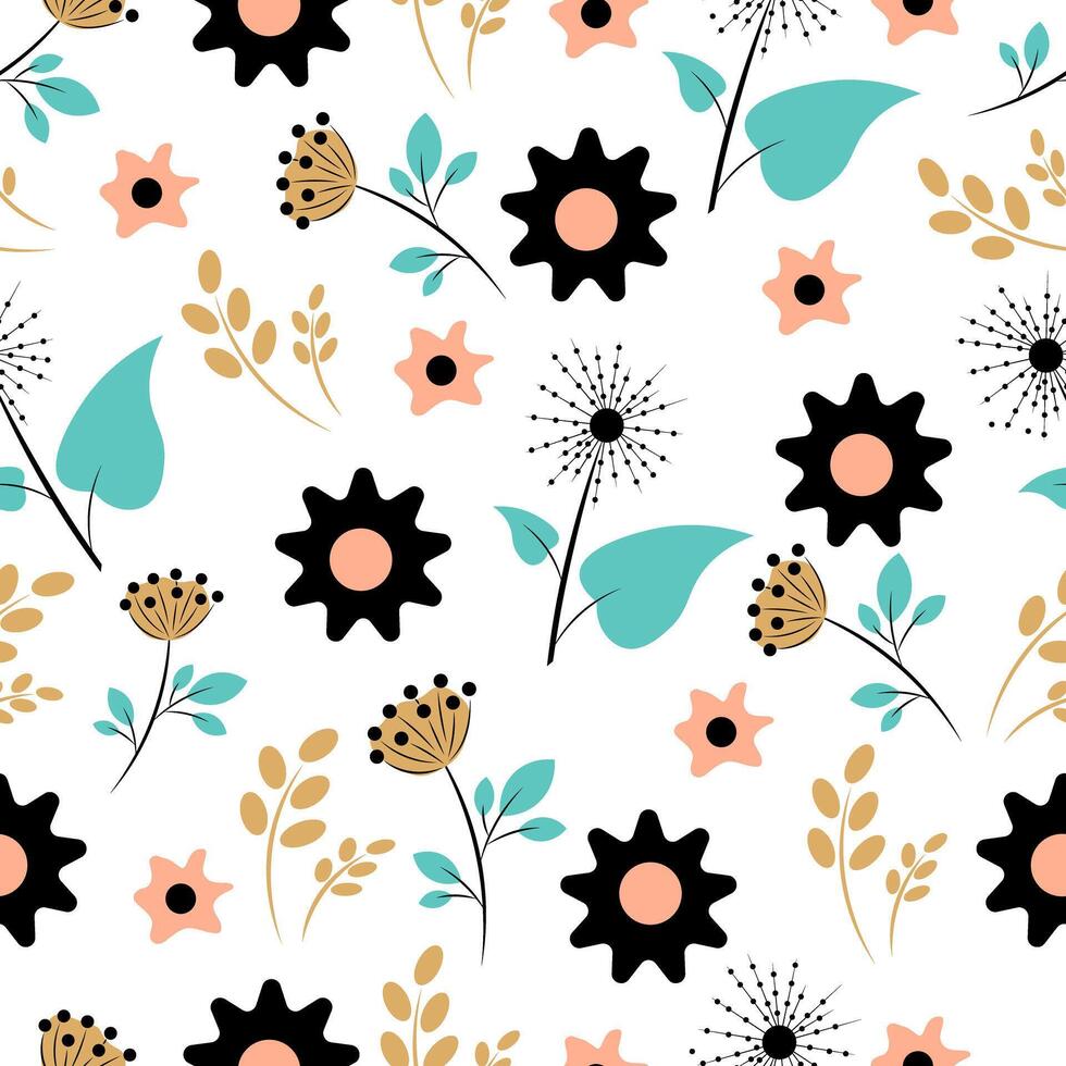naadloos patroon met planten in Scandinavisch stijl vector