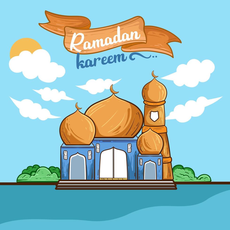 moskee groet gelukkig Ramadan en eid kareem viering banier vector illustratie.