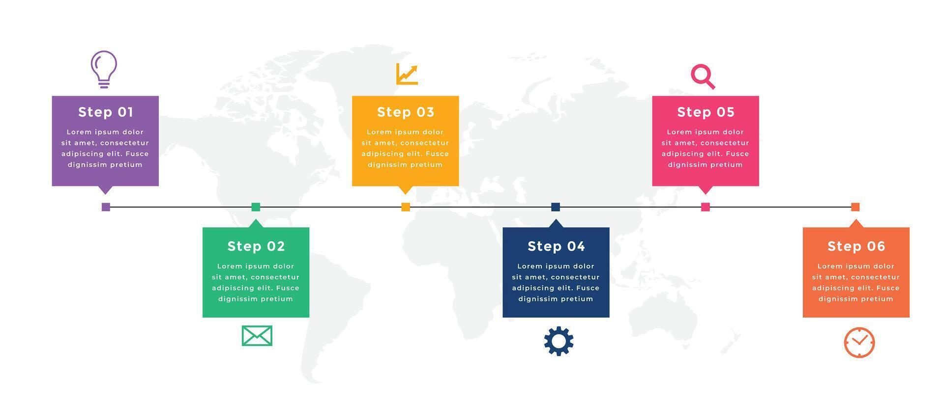 bedrijf tijdlijn infographic sjabloon ontwerp zes stappen vector