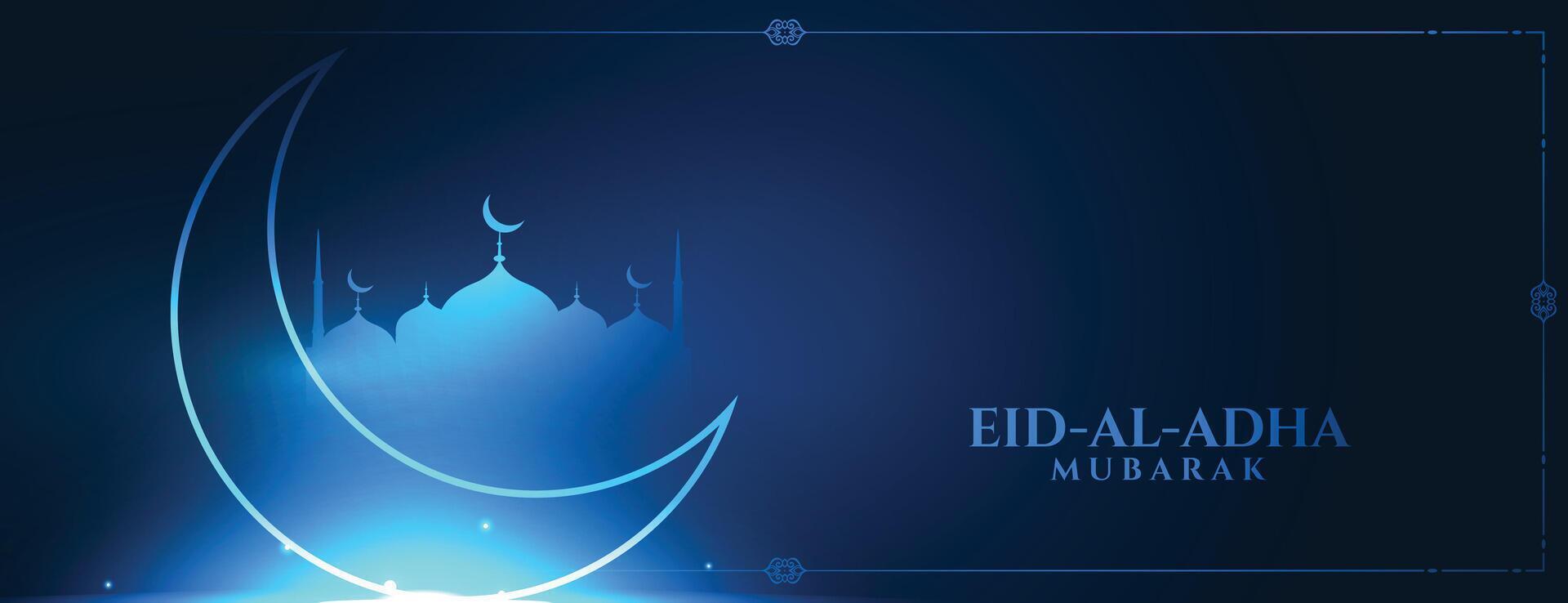 Islamitisch eid-al-adha concept banier in glimmend blauw kleur vector