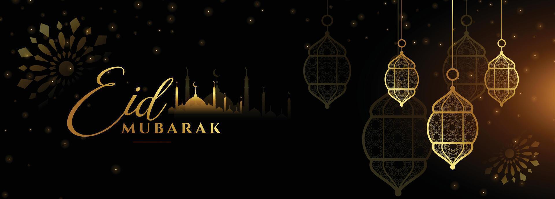 eid mubarak zwart en goud festival banier ontwerp vector