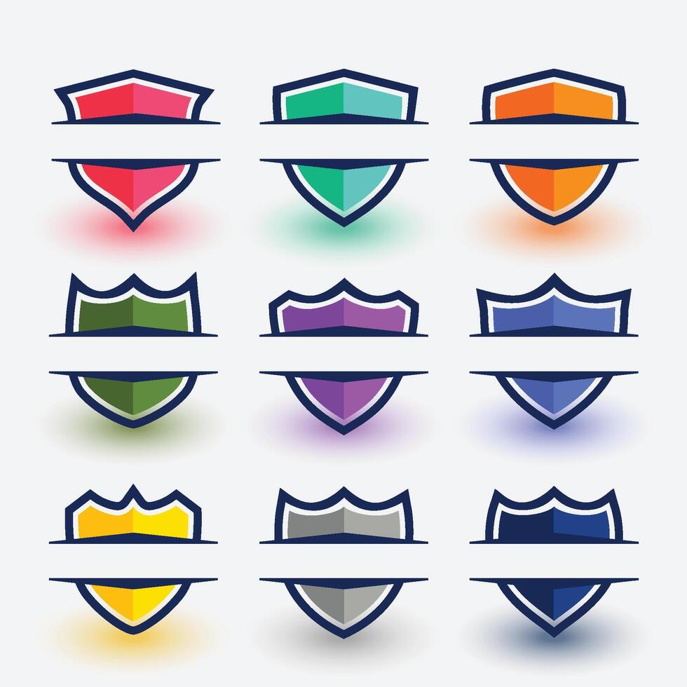 sport- stijl schild symbolen reeks in negen kleuren vector