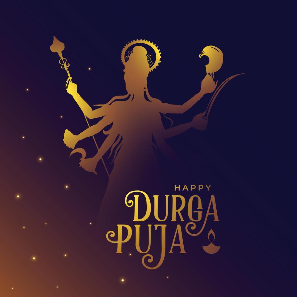 glimmend durga pooja festival evenement achtergrond met godin silhouet ontwerp vector