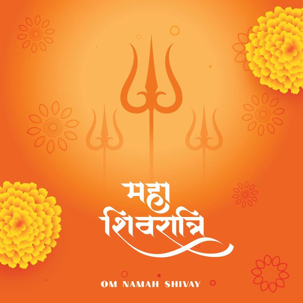 oranje maha shivratri groet met bloemen en trishul vector