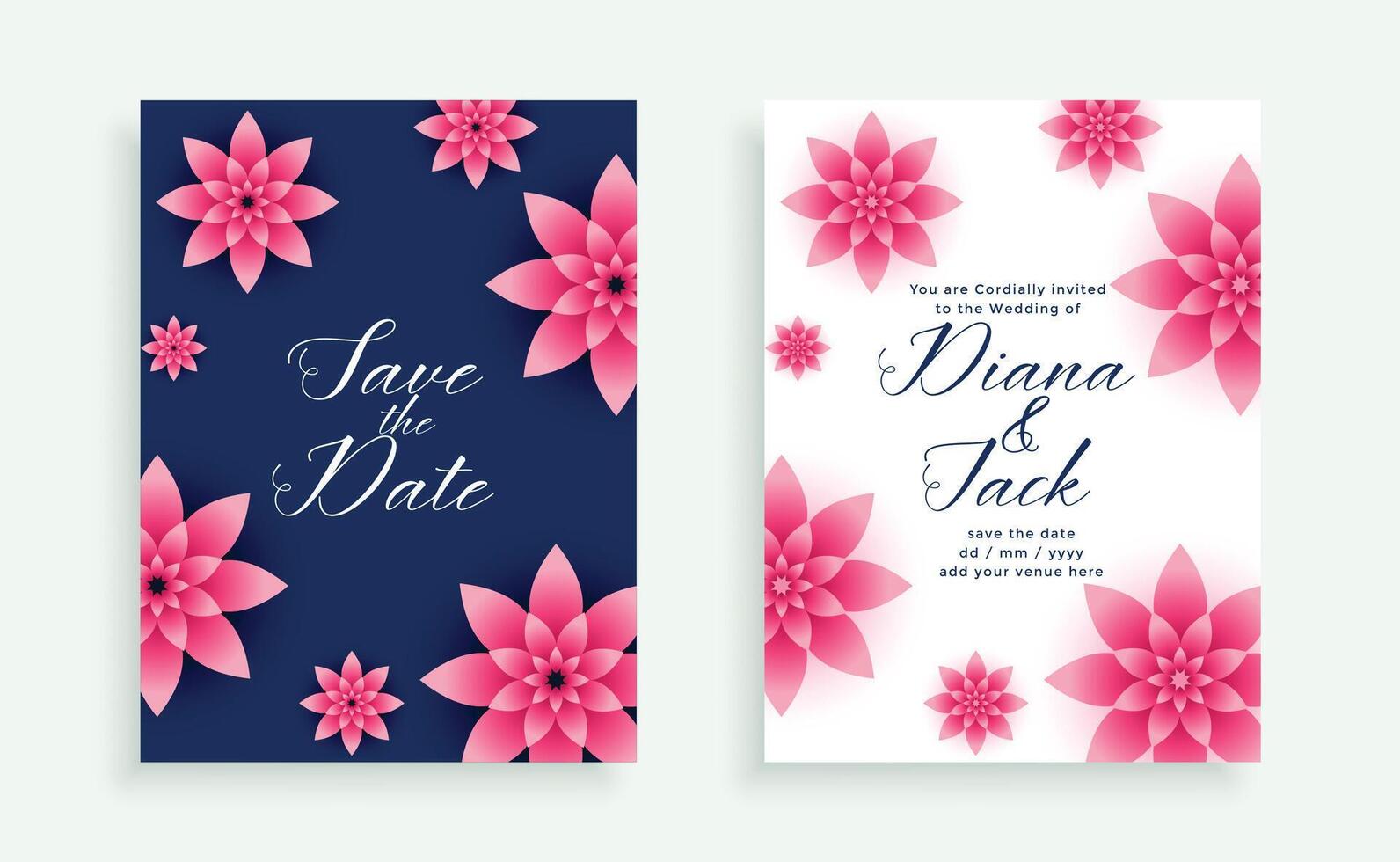 mooi roze bloem bruiloft uitnodiging kaart sjabloon vector