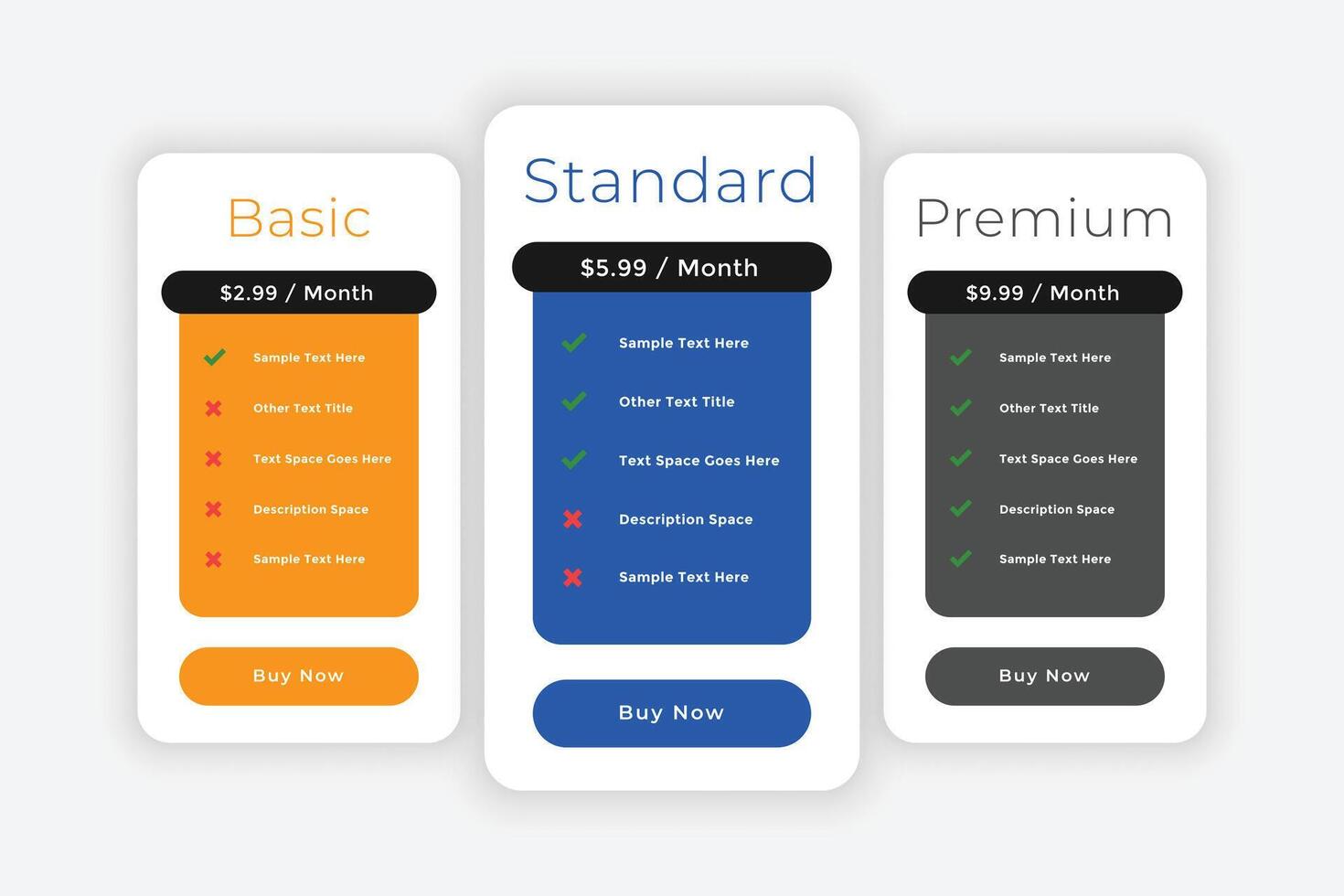 abonnement plannen en prijzen vergelijking web sjabloon vector