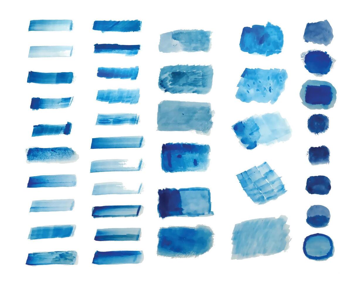 reeks van blauw hand- geschilderd waterverf texturen achtergrond vector