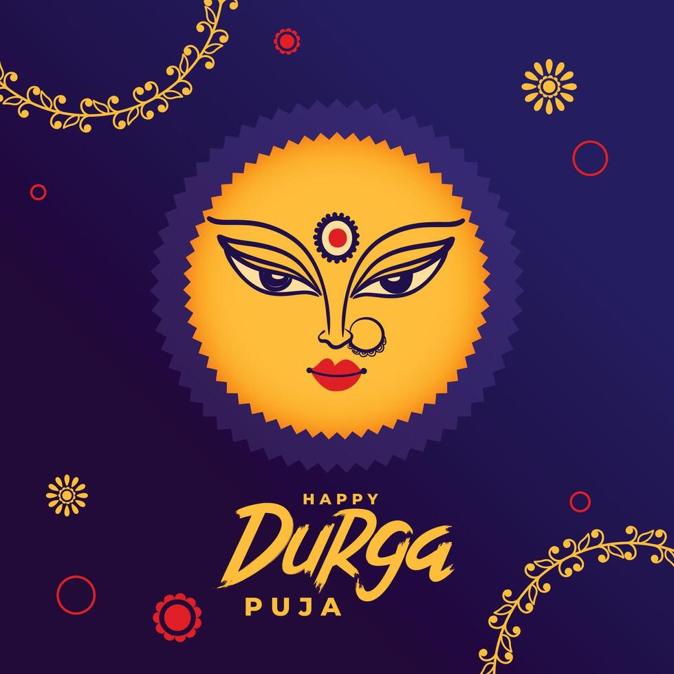 decoratief gelukkig durga puja vakantie kaart met maa durga gezicht ontwerp vector illustratie