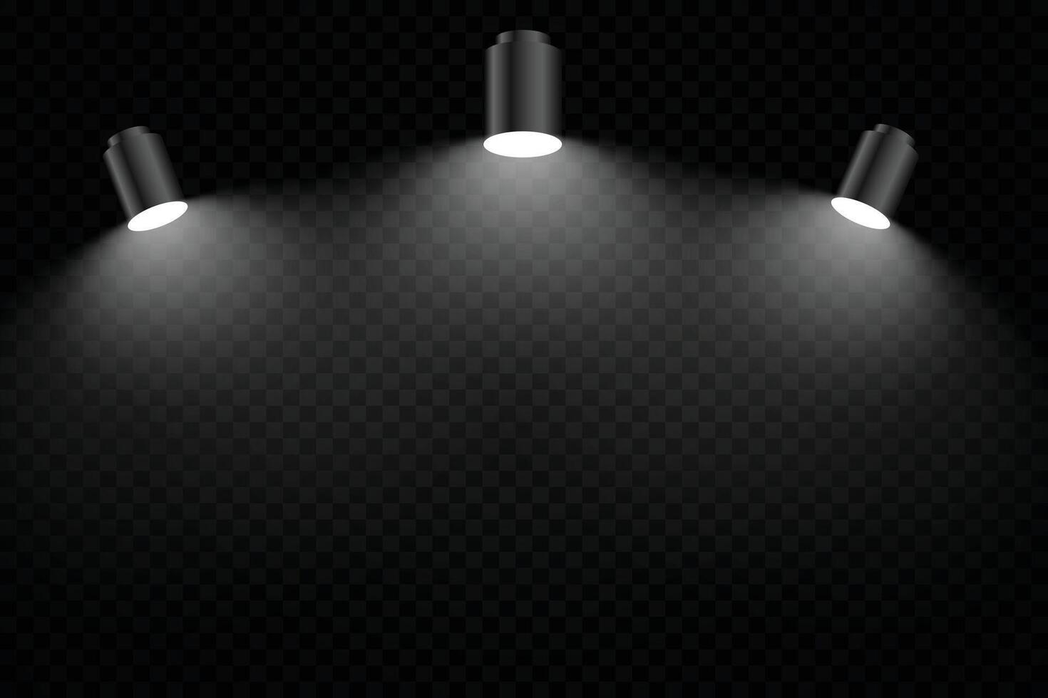 zwart achtergrond met drie realistisch focus licht vector
