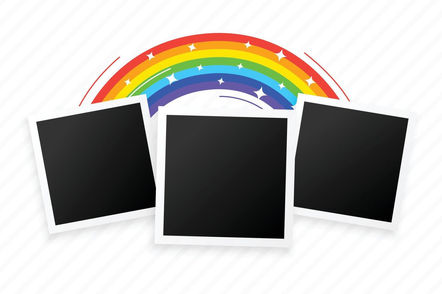 drie foto kaders met regenboog achtergrond ontwerp vector