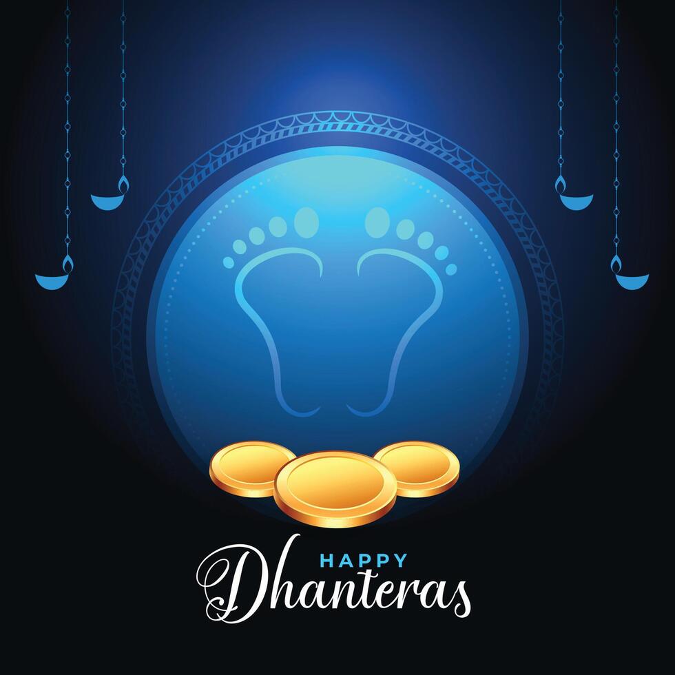 gelukkig dhanteras religieus achtergrond met godin voeten en goud munt ontwerp vector