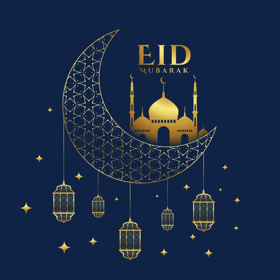 glimmend gouden eid mubarak festival groet achtergrond vector