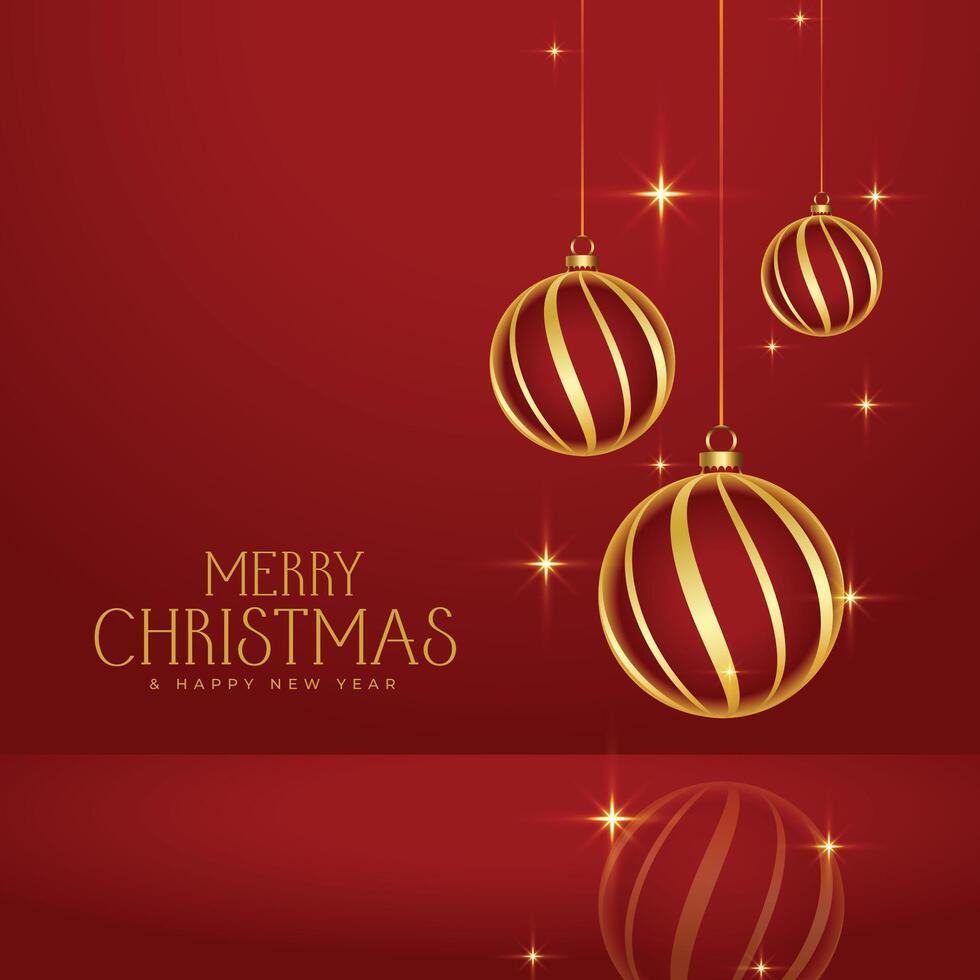 glimmend rood vrolijk Kerstmis gouden kerstballen achtergrond vector