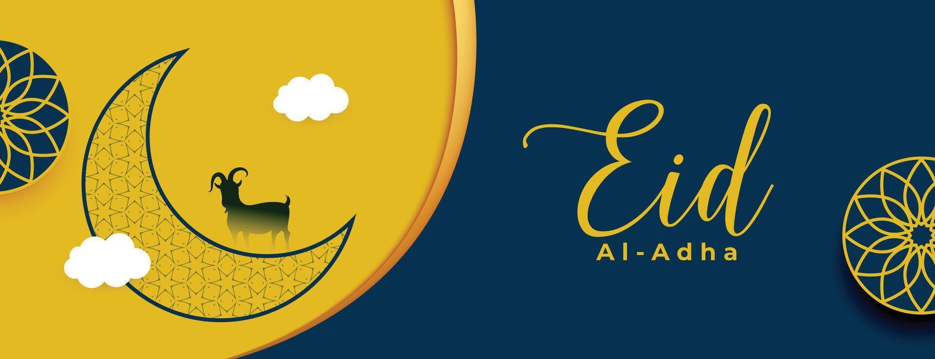 creatief eid al adha mubarak met halve maan maan en geit in Arabisch bloemen stijl vector